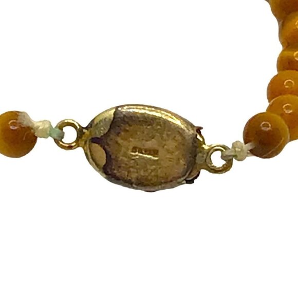 Beaded Necklace Vintage Tigers Eye Natural Stone Quartz Clasp Marked Silver - Picture 4 of 4